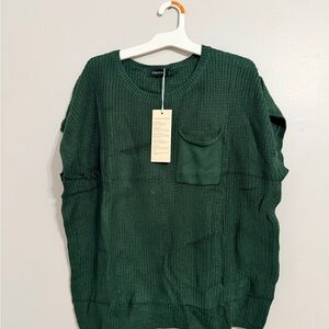 Green Knit Sweater with Pocket